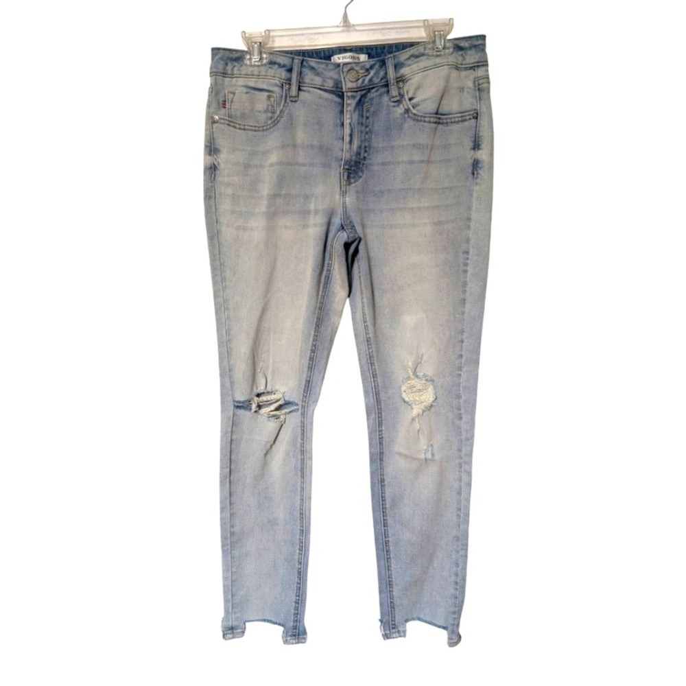 Vigoss Marley Mid Rise Light Blue Skinny Jeans Distressed Casual Size 29 NWOT